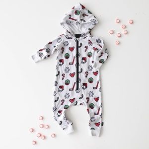 Whistle & Flute - Hockey Theme Christmas / Holiday Hooded Romper